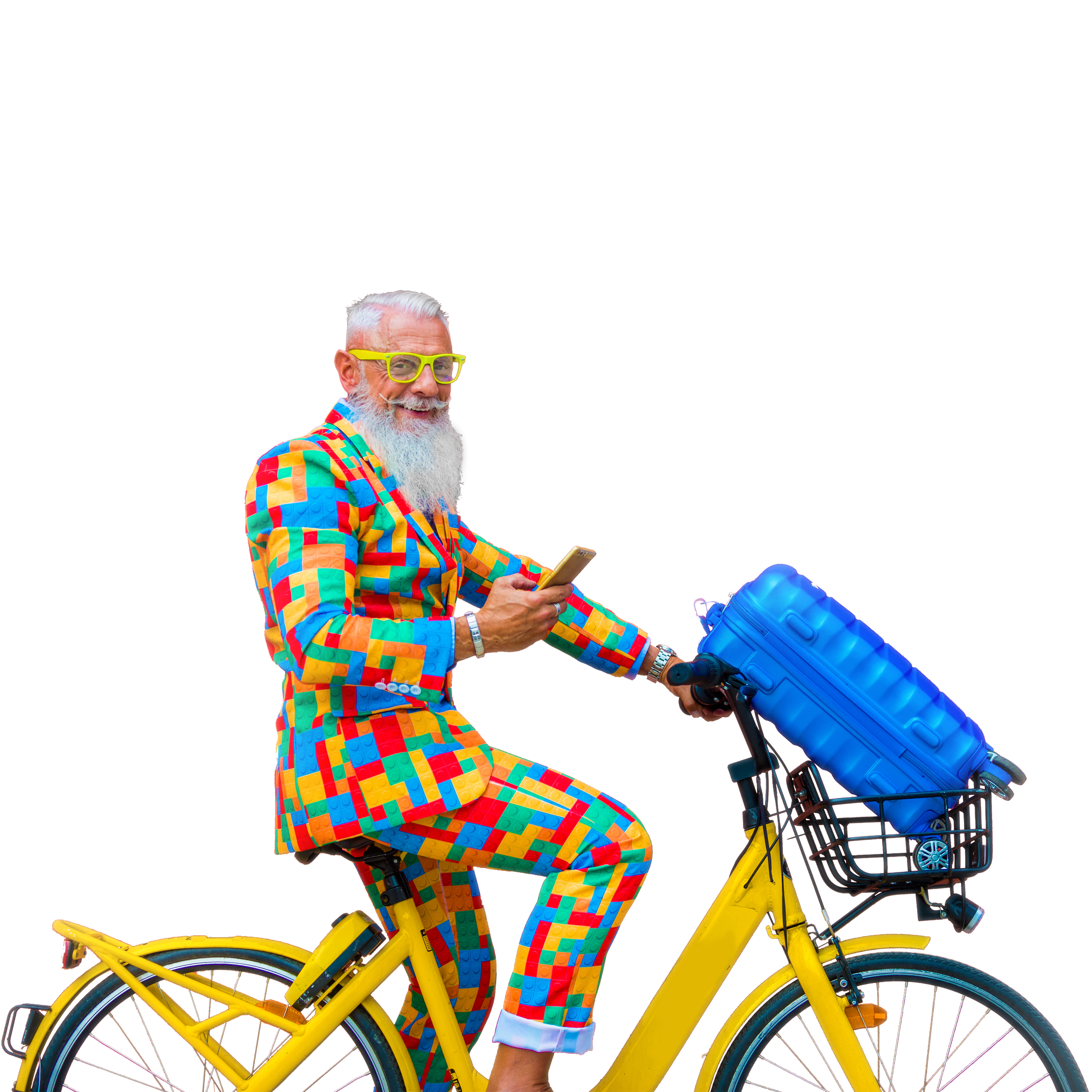 eine Mann, der Fahrrad fährt und eine Handy in der Hand hat